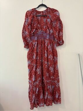 FREE PEOPLE golden hour floral print maxi dress in wine combo Women’s S Pockets